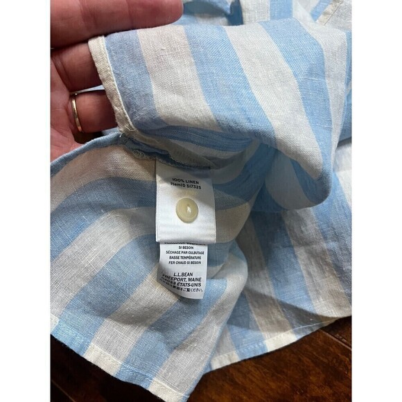 LL Bean Womens Striped 100% Lien Casual Popover Short Sleeve Shirt Sz M - Picture 3 of 5
